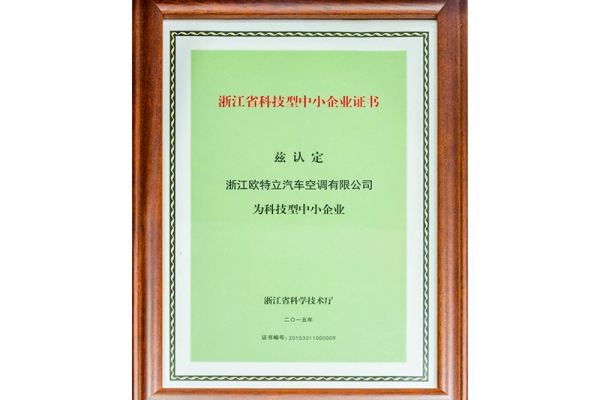 Zhejiang Science and Technology SME Certificate